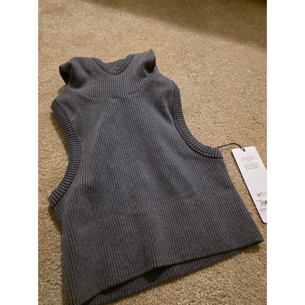 Alo Yoga Seamless Two Tone Rib Hooded Vest Gray Heather Size S NWT W2816R - Picture 2 of 8